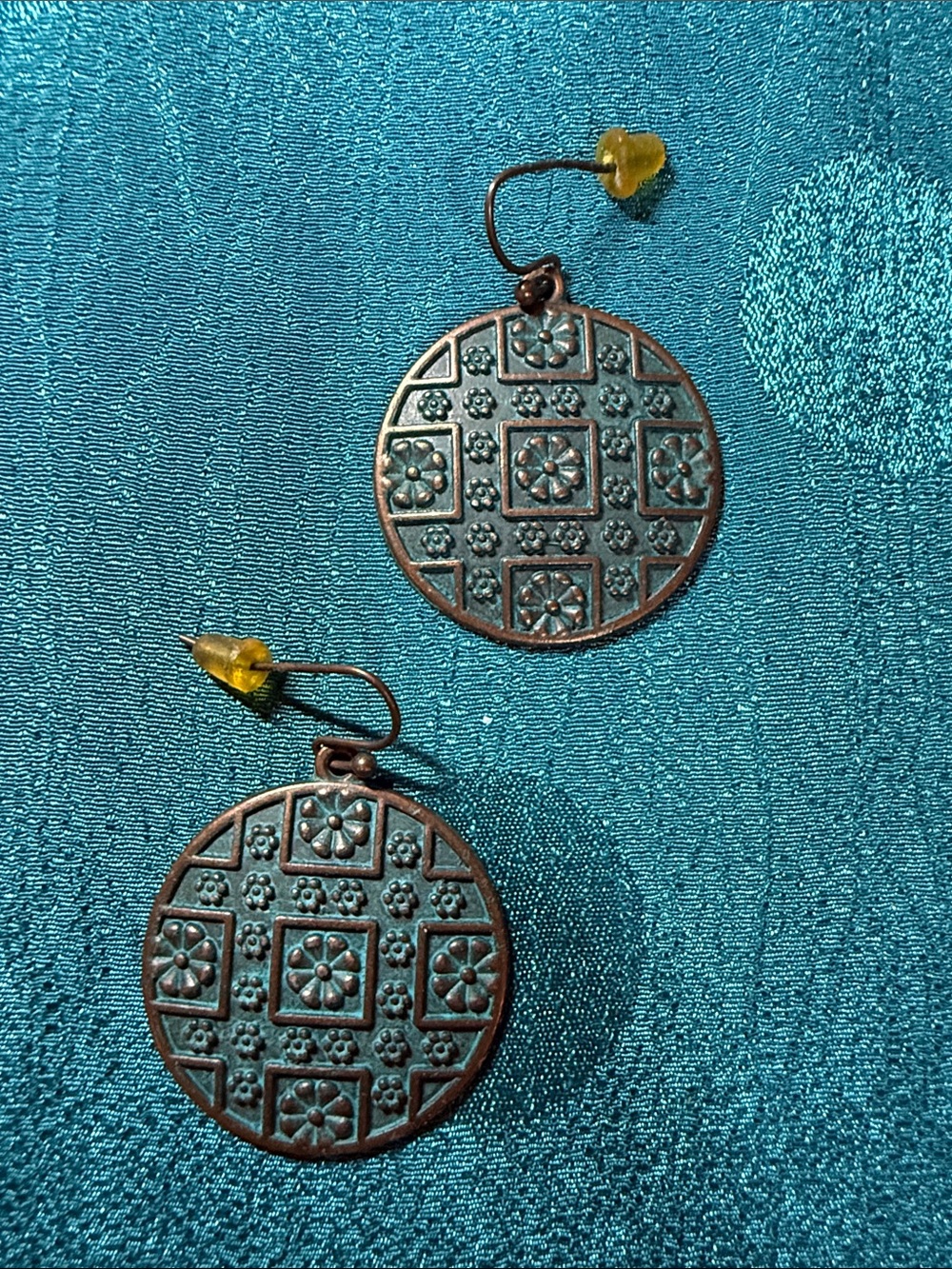 Patina Green Floral Round Drop Earrings - Unbranded